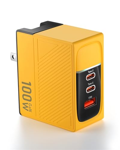 100watt Fast Charger with Foldable Plug - Compact 3-Port USB-C & USB-A Wall Adapter, LED Wattage Display, Safe Fast Charging for iPhone, iPad, MacBook, Bluetooth Devices, Compact Design