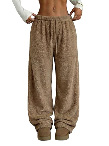 Image of ZAFUL Women's Fuzzy Plush Pajama Pants Wide Leg Pj Bottoms Lounge Pants