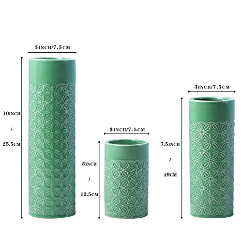 Yundu Ceramics Turquoise Vase Set Of 3, Living Room Décor, Home Décor, Farmhouse Décor, Boho Decor Flower Vase For Centerpiece #TOP1