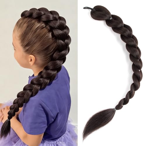 Getgal Pre-Braided Ponytail Hair Extensions 24inch Dark Brown Braid Hair With Tie Synthetic Braiding Hair For Stage Performance Halloween Costume（24inch Ponytail #4）