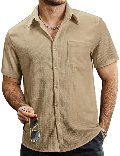 VATPAVE Herren Sommer Gestreifte Hemden Button Down Kurzarm Vintage Strand Hawaii Hemden mit Tasche