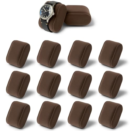 TAWBURY Watch Pillows - Pack of 12, Standard Size Cushions for 7.1 to 7.5-inch Wrists, 2-inches Wide, Oval Shape (Brown/Gray)