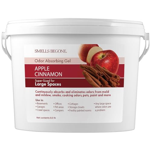 SMELLS BEGONE 1-Gallon Odor Absorber Gel - Air Freshener & Odor Eliminator for Homes, Garages & Commercial Buildings - Industrial Size - Apple Cinnamon Scent
