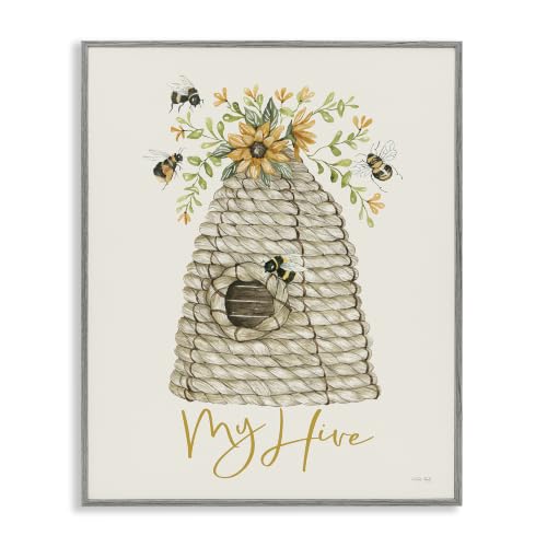 Bee Hive Sunflower Floral Affirmation, 11 x 14 Inch Framed Giclée Print