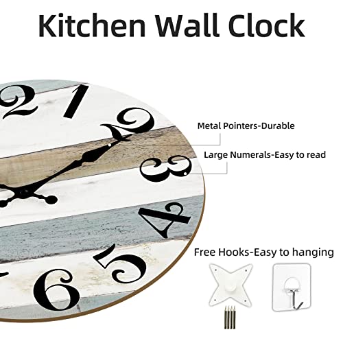 Image of KECYET 12 Inch Wall Clock Silent Non-Ticking Wall Clocks Battery Operated - Country Rustic Clock Decorative for Kitchen,Bathroom,Bedroom,Office,Living Room