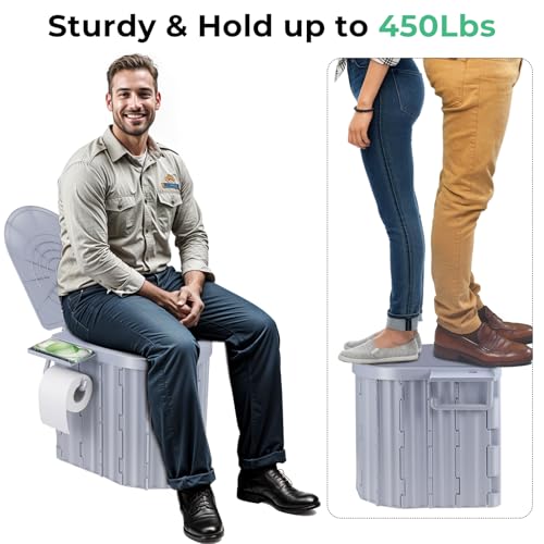 Sckee Camping Toilet, inodoro portátil para adultos, compacto y plegable con tapa y soporte para papel, para campamento, senderismo, coche, RV y playa miniatura 3