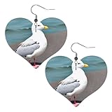 HYTTER Bonitos pendientes de corazón con estampado de gaviota, elegantes y hermosos, ligeros, colgantes para mujeres y niñas, color blanco