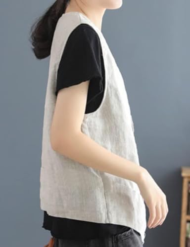 IDEALSANXUN Linen Vest for Women Fashion Casual Linen Tops 2025 Summer Clothes Cute Lightweight Sleeveless Blazer Jackets Spring Break Outfits Resort Wear Cardigan, Beige, XL