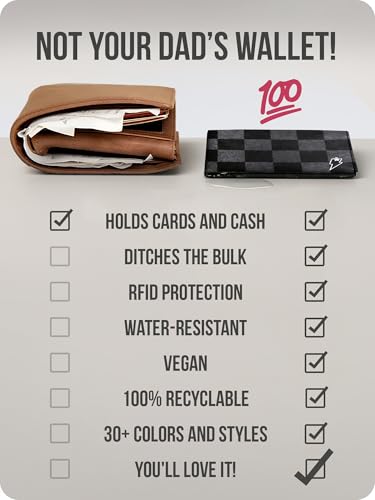 SUPERVEK Checkered Stitched Paper Wallet - Vegan Mighty Thin Tear Water-Resistant Slim Wallet for men - Mens Credit Card Holder Wallet Gifts - Hype Skateboarding Bifold Wallets for Men - RFID — view 5