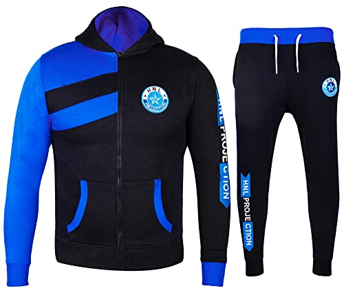 GUBA® Kids Boys Girls HNL Projection Tracksuit Hoodie and Bottom Jogging Suit 7-13 Years (Black Blue, 9-10 Years)