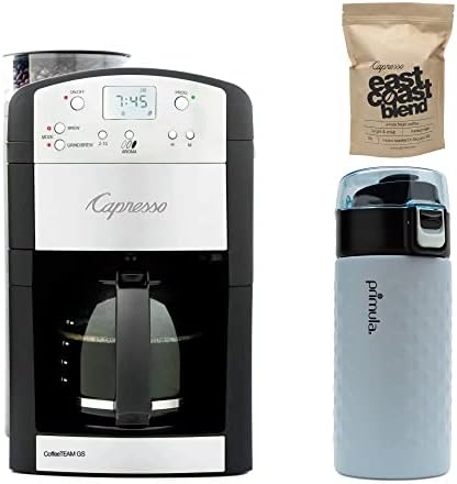 Capresso 464.05 CoffeeTeam GS 10-Cup Digital Coffee Maker Bundle with East Coast Blend Whole Bean Coffee and Stainless Steel Tumbler (3 Items)