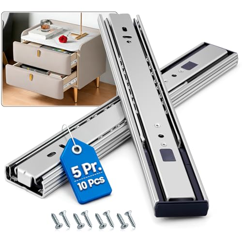REGUDA Soft Close Drawer Slides Ball Bearing 3 Folds Full Extension Side Mount Cabinet Runners Glides Rails Track 100 Lbs Load 10 12 14 16 18 20 22 24 Inch Silver 5Prs(Silver-Soft Close-5Prs,22inch) by REGUDA - Used condition - US$65.59
