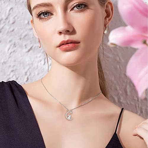 LYTOPTOP Bunny Rabbit Gifts for Girls Women, 925 Sterling Silver Rabbit Pendant Necklaces Crescent Moon Animal Jewelry Birthday Christmas Present for Rabbit Lovers (with Gift Box)