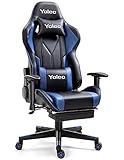 YOLEO Gaming Chair, PC Gaming Chair with Footrest, Ergonomic Office Chair with Adjustable Headrest/Lumbar Support / 2D Armrest, 90°-155° Reclining Chair, Racing Computer Desk Chair, Blue/Black