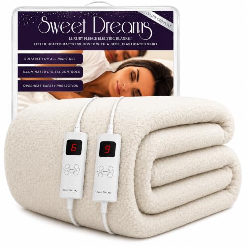 Image of Sweet Dreams Electric Blanket Double Size Dual Controls, Luxury Bed Fleece Heated Mattress Cover, Machine Washable Underblanket, Overheat Protection (Double Size)