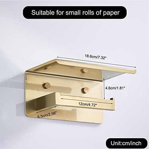 WOMAO Toilet Roll Holder with ShelfBrushed Gold Toilet Paper Holder for Bathroom Shower SUS 304 Stainless Steel Mobile Phone Holder Wall Mount