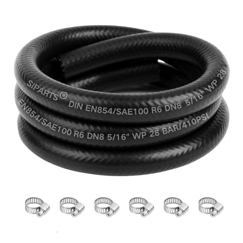 SIPARTS - Benzinschlauch 1 Meter Ø 8 mm Kraftstoffschlauch Dieselschlauch mit 6 Stücke Schlauchschellen, Benzinschläuche für Rasenmäher, Auto, Traktor, Kleine Motoren