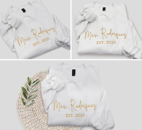 NACRE APPAREL Custom Embroidered Sweatshirt Personalized Wedding Bride Gift Future Mrs Honeymoon Hoodie Est Long Sleeve2