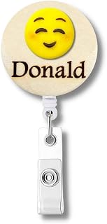 Emoji Handmade Personalized Name Badge Reel - (4 - Smiling face with smiling eyes Style, Badge Reel Backing)