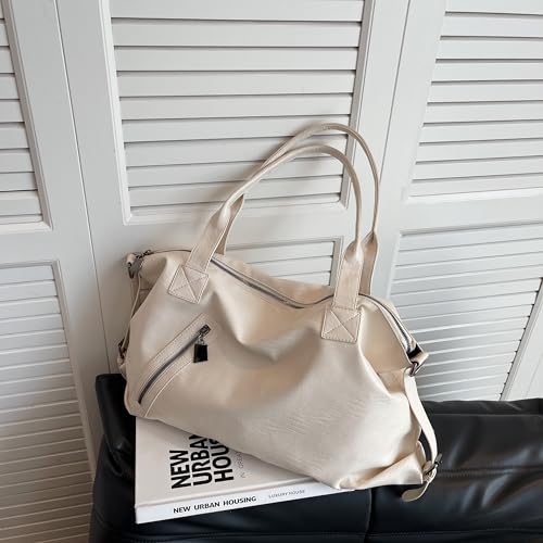 Image of Tote Bag For Women, Vegan Leather Retro Shoulder, Large Capacity Travel Bag, Hobo Handbags.（white）
