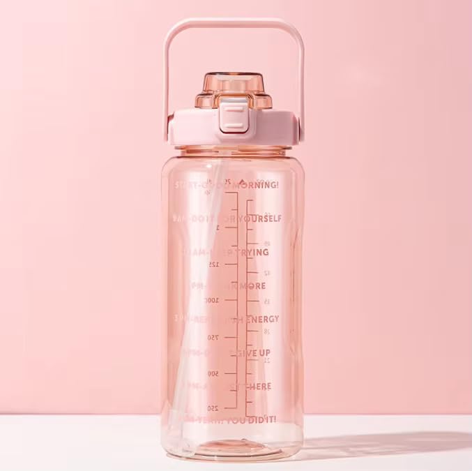 Image of VISBY INDIA Plastic Water Bottle, 2L Capacity, BPA-Free, Airtight, Contemporary Style, Wide Mouth Design for Home, Office, Gym, Travel, Clear Finish, 20cm Height (Pink)