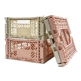 Collapsible Storage Box, Foldable Crate Organizer Bin with Handle, Stackable Crates for Home Organization (MilkTea-LightGray, 14L - 4 Pack)
