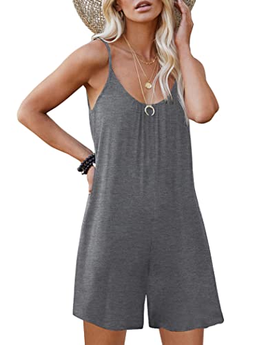 Ekouaer Women Onesies Pajamas Sleeveless Short Jumpsuit V Neck Beach Rompers Casual Loose Nightwear Onesies With Pockets #TOP2