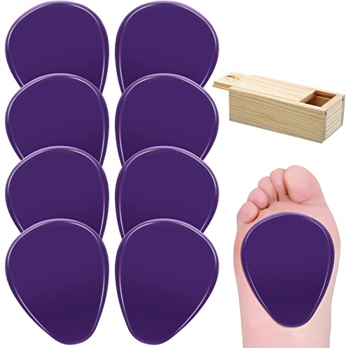 Mepase 8 Pieces Gel Ball of Foot Cushions Metatarsal Pads for Women and Men Gel Ball of Foot Soft Metatarsal Cushioning Pain Relief with 1 Wood Box Storage(Purple)