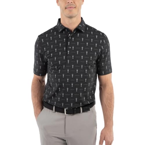 Bobby Jones Men's 1923 Trophy Print Performance Jersey Golf Polo - Black XL
