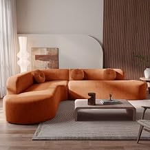 KLMM 122 Extra Large Sectional Sofa with Three Round Cushions,Sofa Soft Fabric Upholstery, Elegant Curved Design Orange/L
