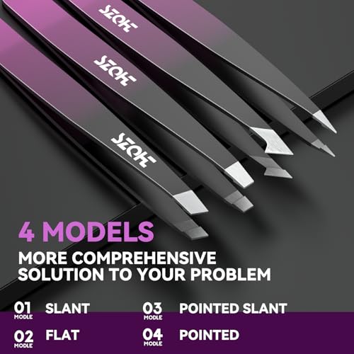 4-Piece Precision Tweezers Set, Stainless Steel Slant, Pointed, Flat & Angled