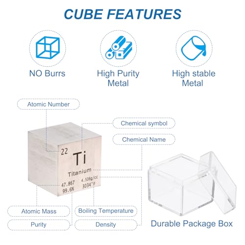 Image of PATIKIL 1 Inch Titanium Cube Metal Element High Density Block Pure Periodic Magnesium Block for Element Collections Teacher Lab Scientific Experiment, 25.4 mm