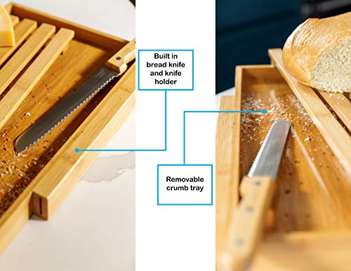 BAMBOO LAND- Large Bamboo Bread Cutting Board with Crumb Tray with Large Bread Knife, Bread Serving Tray for Kitchen by BAMBOO LAND - Image 4