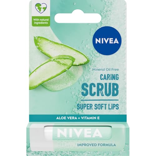 NIVEA Exfoliante labial 2 en 1 de aloe vera (4,8 g), bálsamo labial con aloe vera y vitamina E, exfolia suavemente para labios súper suaves, cuidado intensivo de los labios, sin necesidad de limpiarlo