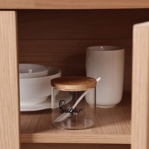 Clear Glass Sugar Bowl With Serving Spoon And Bamboo Lid, Farmhouse Kitchen Countertop Canisters, Container Jar Dispenser Holder For Home Kitchen,12 Oz #TOP4