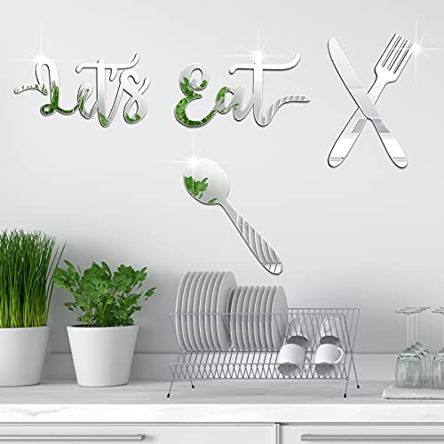 Let's Eat 3D Mirror Wall Stickers Acrylic Kitchen Wall Decals Decoration Removable Fork Spoon Knife Sign Diy For Restaurant Dining Room (Elegant Style) #TOP4