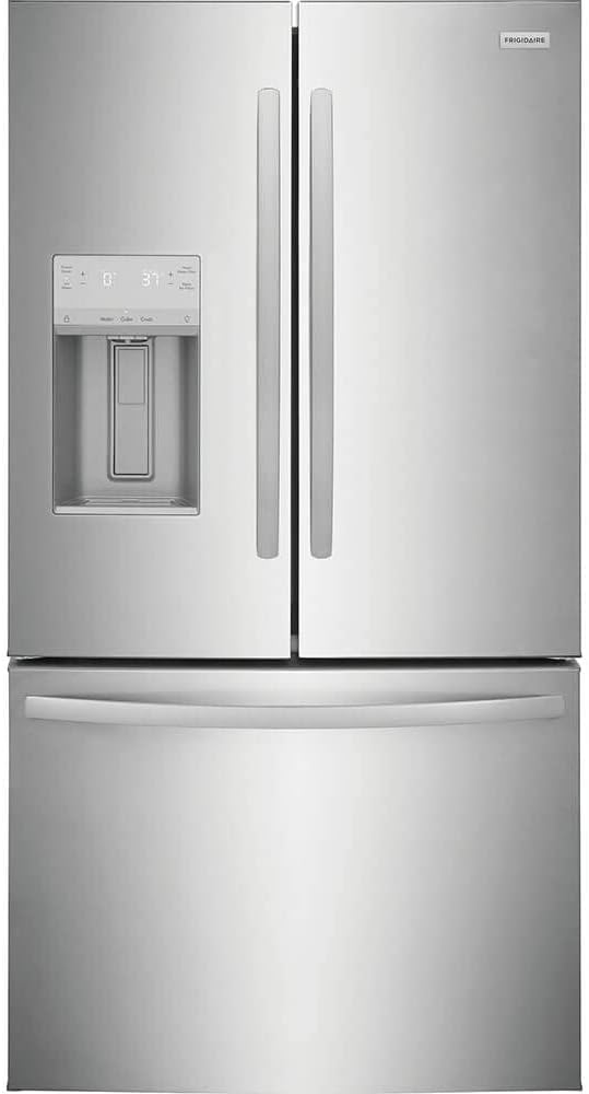 FRIGIDAIRE FRFS2823AS 36'' Freestanding French Door Refrigerator 27.8 ft. Capacity, 4 Glass Shelves, 9 cu. ft. Freezer Capacity, External Water Dispenser, Ice Maker, Water Filter in Stainless Steel