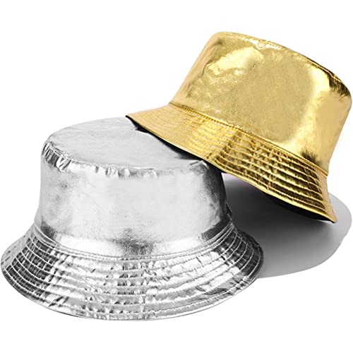 Xyiyi Trendy Metallic Gold Black Bucket Hat Reversible Beach Fisherman Hats For Women Men Teen Girls #TOP5