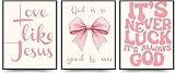 Linilioart Ästhetisches, christliches Wandkunst-Dekor-Set, 3 Stück, rosa Schleife, inspirierendes Poster, Bild für Mädchenzimmer, ungerahmt (30 x 40 cm)