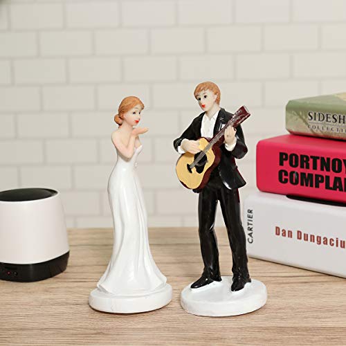 Toyvian Romantic Guitar Bride And Groom Cake Topper Elegant Cake Topper Figurine Wedding Decoration Figurine Resin Gift #TOP4
