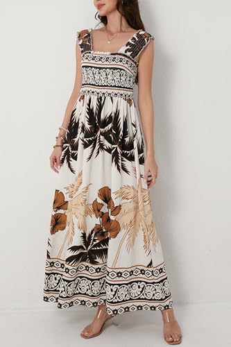Image of Women Summer Boho Maxi Dress Casual Hawaiian Sleeveless Square Neck Beach Vacation Dresses