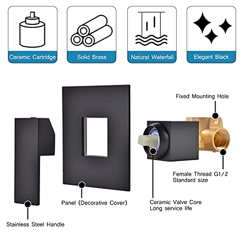 Kaphome KHBPB01U Matte Black Waterfall Faucet Wall Mount,Brass Bathroom Waterfall Tub Faucet,Wall Mounted Bathtub Filler Tap,Khbpb01U thumb #8