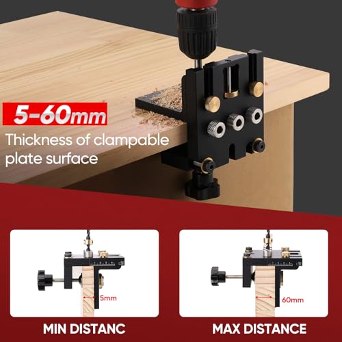 Ampvolts 6/8/10/15mm Holzdübel Bohrschablone Möbelbau - 3 in 1 Bohrlehre für Die Holzbearbeitung Exakte Dübellöchre, Dübelhilfe mit Positionierungsclip Bohrer Perforator, Bohrhilfe