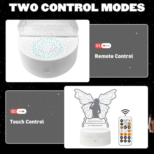 Image of Inspirational Gift for Women - Remote Control 3D Butterfly Lamp with Uplifting Quote, Dimmable Night Light, 7 Colors & Timer, 3 Acrylic Panels for Home Decor Bedroom