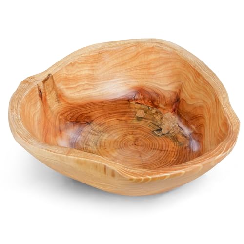 BTEOBFY Pwood bowls decorative - Natural Grain Finish - Ideal for Bread, Fruits, Salad or Popcorn - Handcrafted Wood Fruit Serving Bowl - Large Bread Bowl