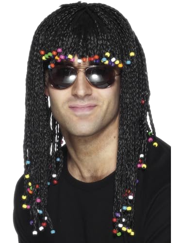 Smiffys Peluca con trenzas, negro, con abalorios Halloween, Carnaval