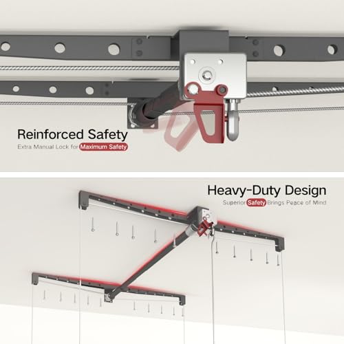 Overhead Garage Storage Rack for 10–12 FT Ceiling, Heavy-duty 4x4 FT Ceiling Storage Racks with Safety Lock, Ideal for Garage Storage Mounted Lift System and Storage Organizer, 250lbs Capacity by KOKORACKER - Image 4