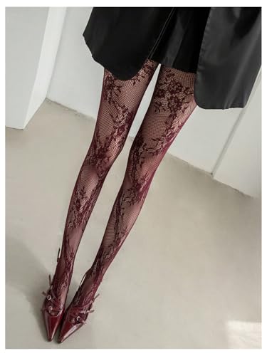 Image of Milumia Women's Floral Lace Tights Y2k Patterned Fishnet Pantyhose Sexy Stockings