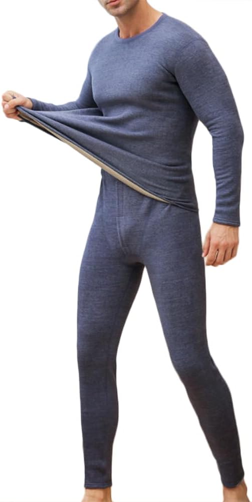 HSQSMWJ Men's Ultra Soft Thermal Underwear Set Elastic Lightweight Thin Fleece for Skiing Hiking Camping