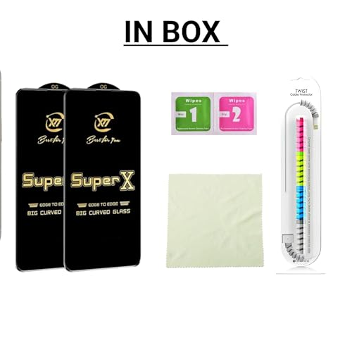 Image of SuperX Edge To Edge Tempered Glass Screen Protector Compatible With iPhone 17 Pro Max 9H Hardness, Anti-Fingerprint, FHD Clear With Cable Protector Pack 2